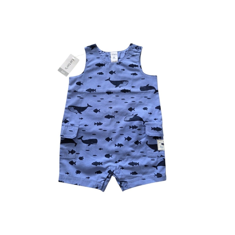Infant Carter's Shortall boys 6m Whale Fish 1pc Romper Nautical Snap Button NEW